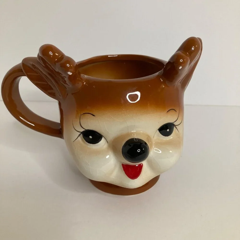Winter Wonder Lane Cheeky Retro Reindeer Mug Home for the Holidays Crazing 5